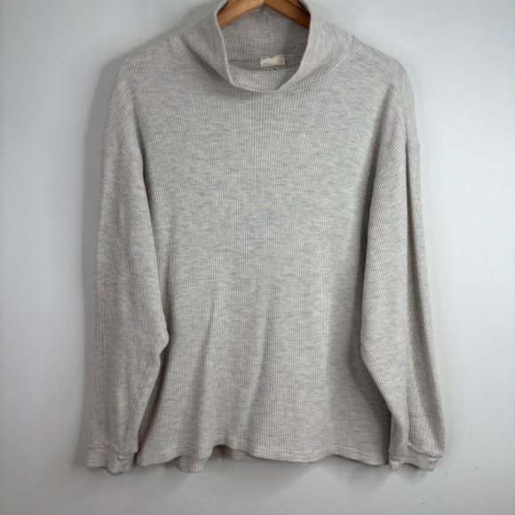 VTG LL Bean Waffle Turtleneck L USA Fisherman Minimalist Oatmeal Sweatshirt - Picture 9 of 9